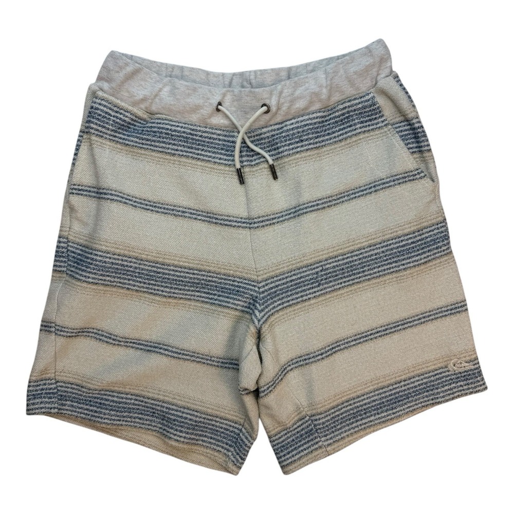 Quicksilver Terry Sweat Shorts Mens M Beige  Striped Cotton Blend Classic Comfy